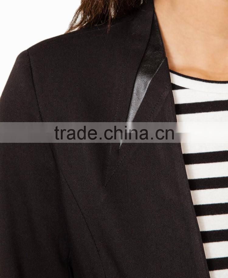 Collarless Faux Leather Blazer