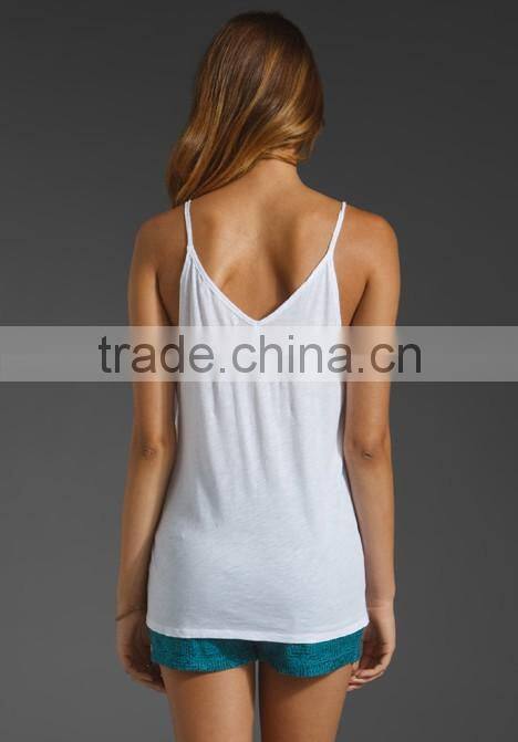 Luxe Slub V Neck White Sexy Cotton Cami