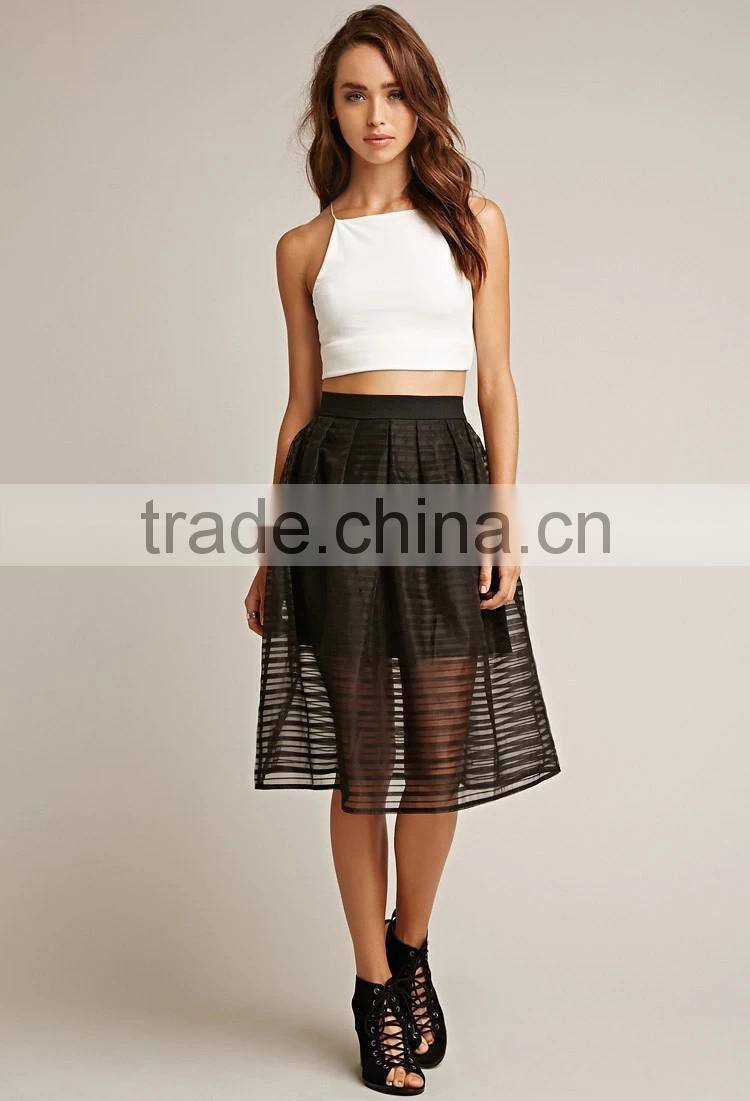 2017 guangzhou shandao summer oem service new design fashion black net women A-line midi skirt