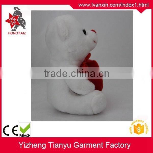 white plush stuffed bear soft toy, teddy bear shaped plush valentine day bear with heart for girl