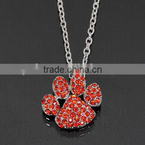 2015 fashion paw print necklace factory price colorful crystal paw print charm necklace