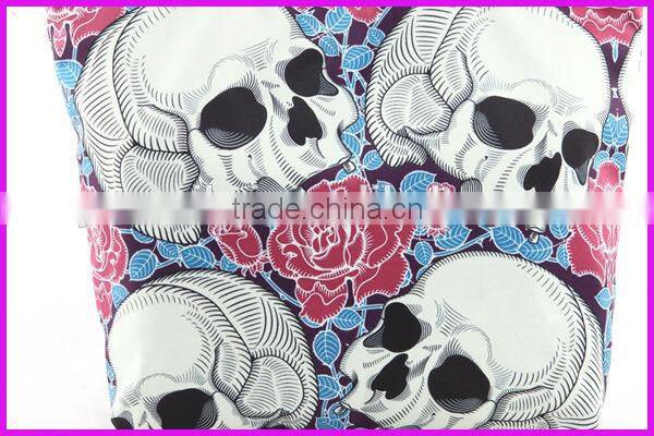 2014 fashion skull printed stripe canvas beach tote bag wholesale
