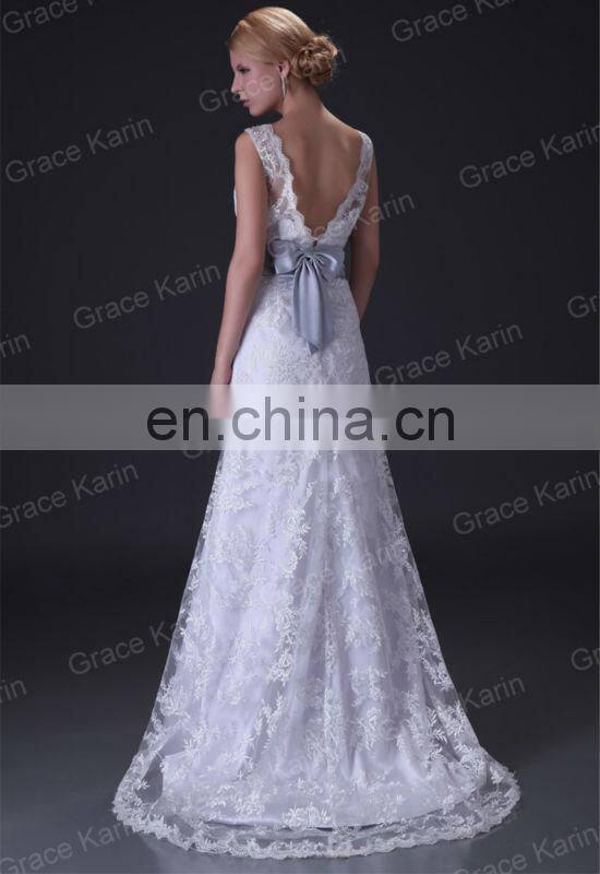 Grace Karin Sleeveless Off- Shoulder Long White Lace Wedding Dress CL3821