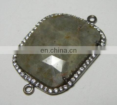 Pave Diamonds !! Handmade 925 Sterling Silver Faceted Flashy labradorite moonstone Gemstone Connector