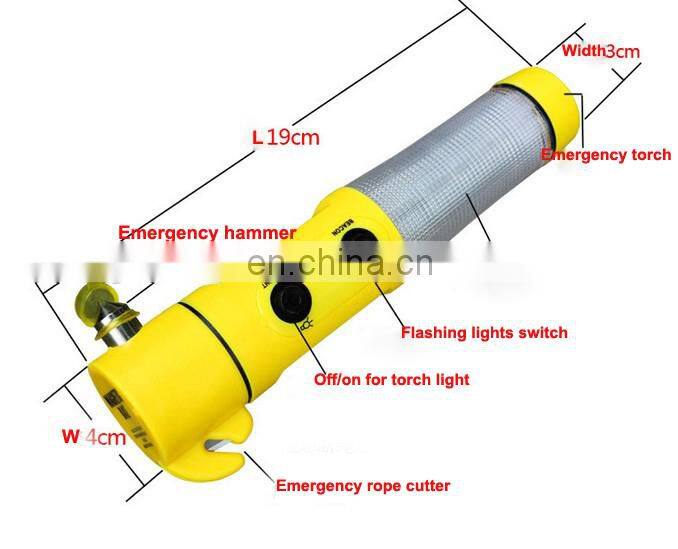 Multifunction Escape tool Led flashlight, rescue hammer, emergency hammer and seat belt reamer for car emergency