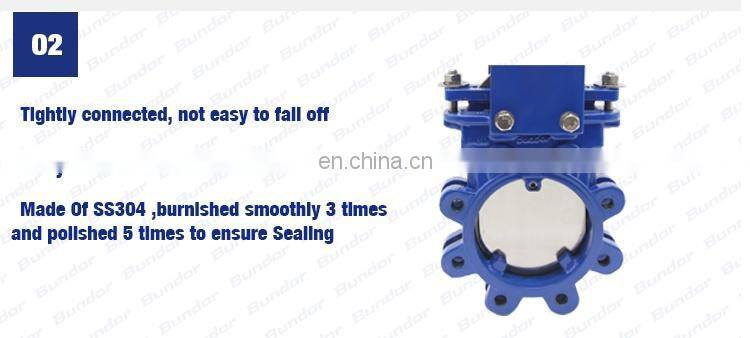 Bundor 2 inch Rising Stem Flange lug knife gate valve price list 4 PZ41X-16C knife gate valve