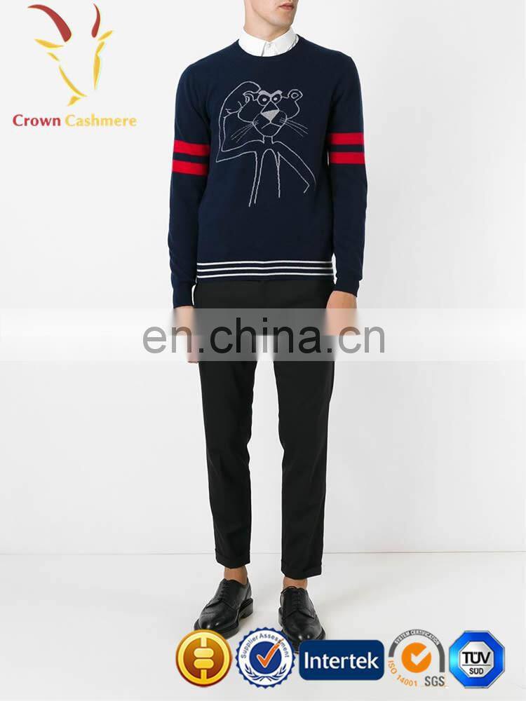 Men's Round Collar Jacquard 100% Cashmere Pullover Knitted Sweater