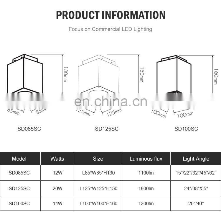 High Lumen Surface Mounted Square Aluminum IP65 Waterproof 12W 14W 20W COB LED Downlight