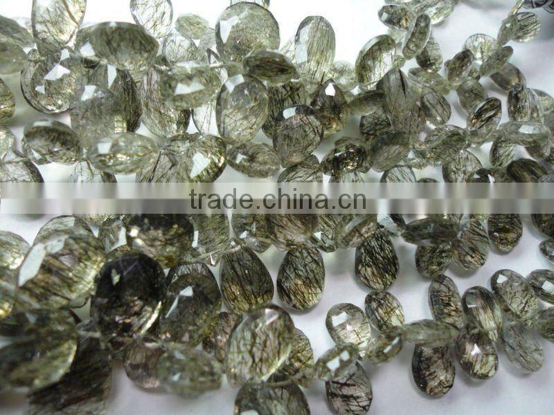 Black Rutile quartz Briolette Beads drops Strand