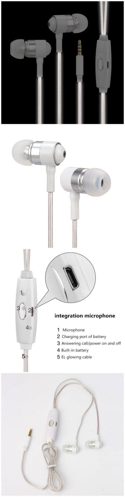Popular hot sale micro earpiece glowing headphones led light earphones