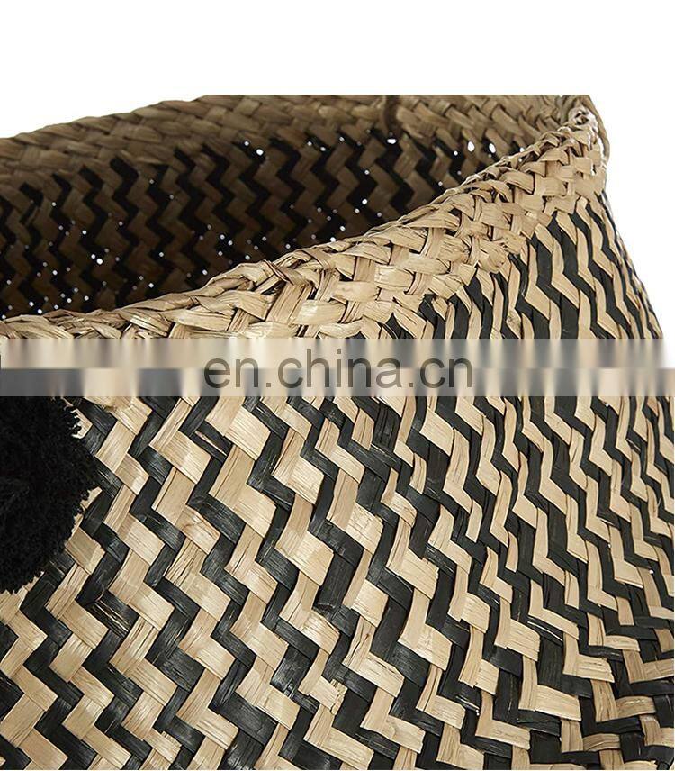 HBK toy kid braided foldable belly seagrass basket for decorate and storage
