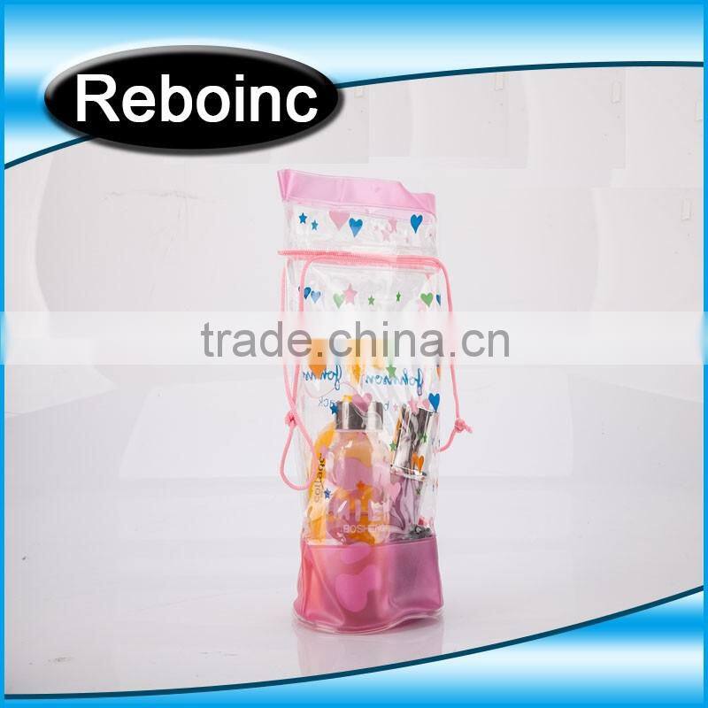 Clear PVC Drawstring Cosmetic Taking Bag XYL-D-C425 Top pvc drawstring bag with logo print