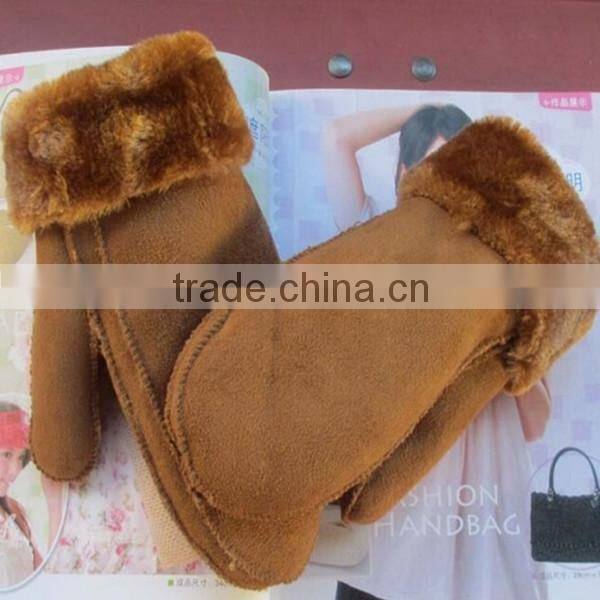 women fashion genuien leather mitten double face leather glove