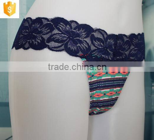 Women Sexy Underwear, Microfiber Printed and Lace Thong, Women Panties