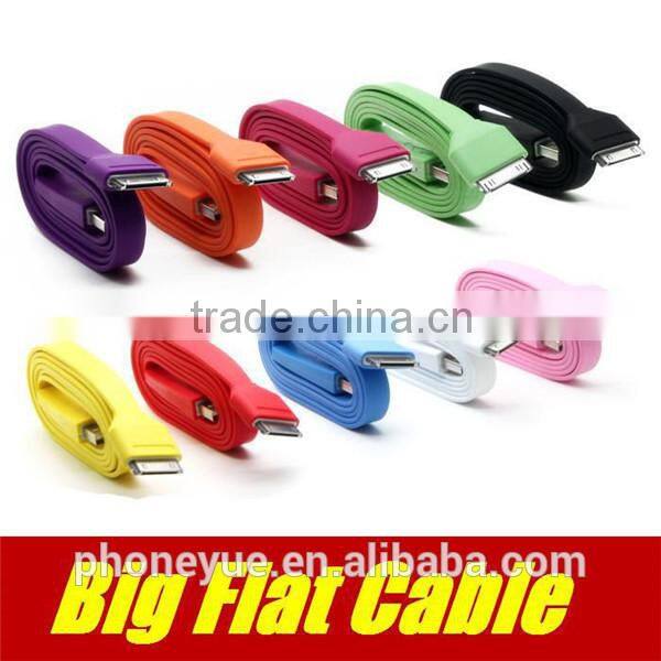 colorful big flat micro usb cable for android cell and for iphone4/4s