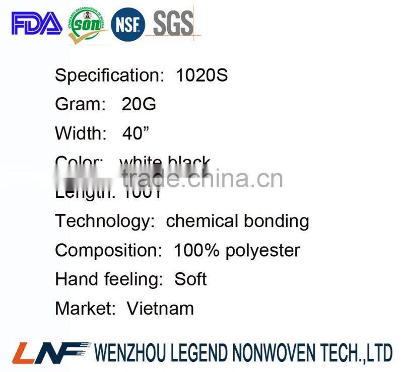 non-woven fabric 100% polyester parllel lapping interlining for Vietnam market 1020S