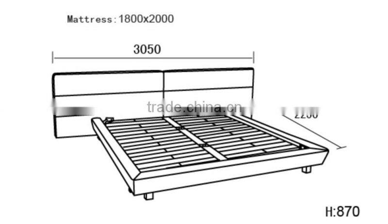 Noble white leather bed with long headboard , Elegant European design home furniture cheap white leather bed