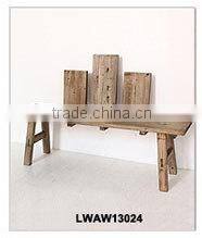 Vintage White Slats Wooden Small Folding Stool