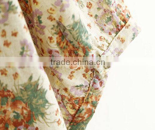 ladies long cotton linen fashion long skirt printed floral blouse
