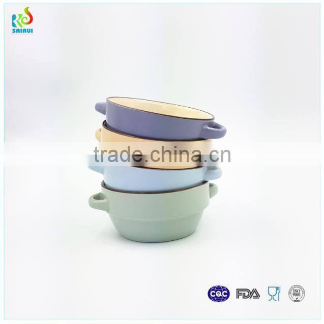 Large ceramic bowl with 2 handles