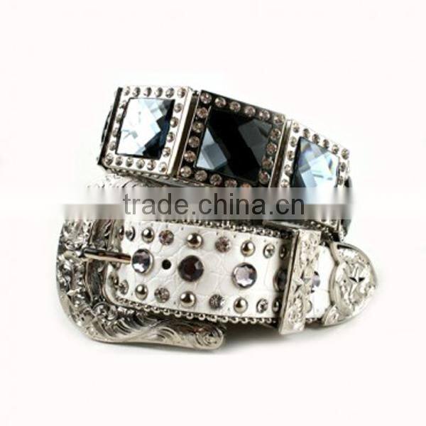 Wholesale Women's Rhinestone Studs Cross Brown Leather Belts
