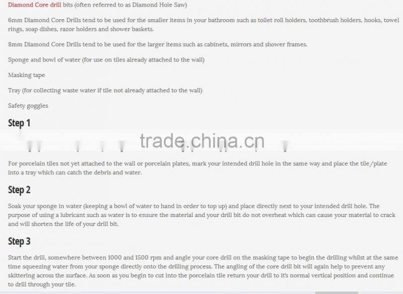 Diamond Core Drill bit for Glass Ceramic Tiles