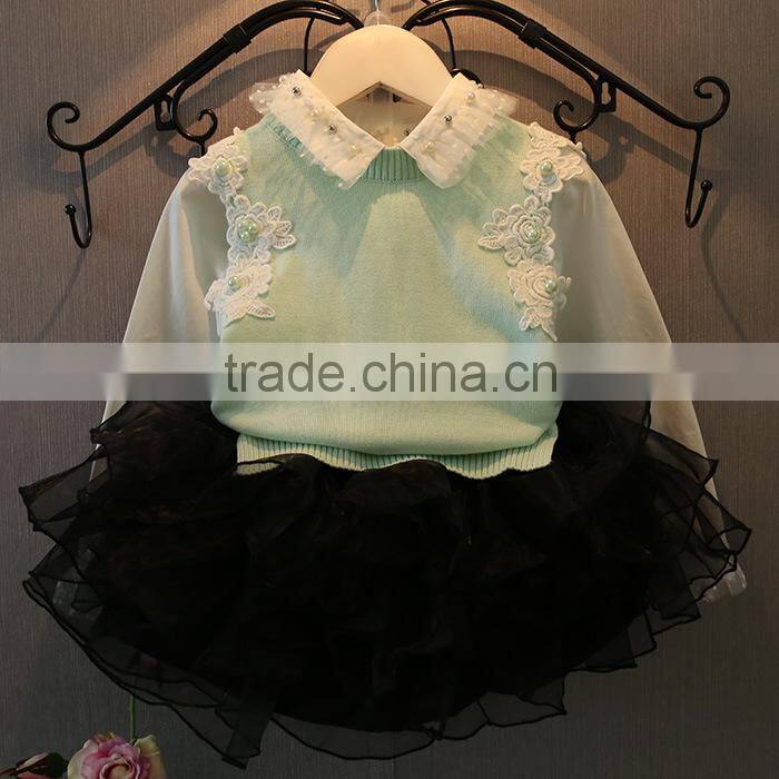 2016 fashion low price flower low MOQ sweater standing neck japan children clothing