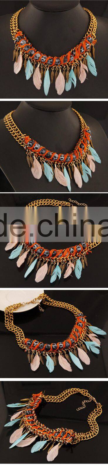 ODM/OEM Jewelry Factory fashion jewelry wholesale chunky feather necklace