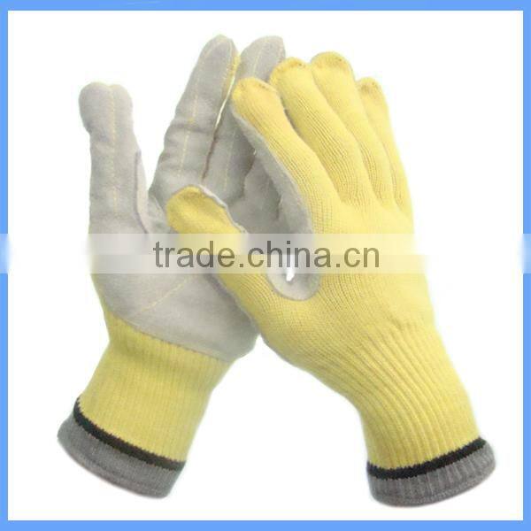 China High Quality Cow Leather Aramid Fiber Heat Resistant Work Gloves With Cut Resistance