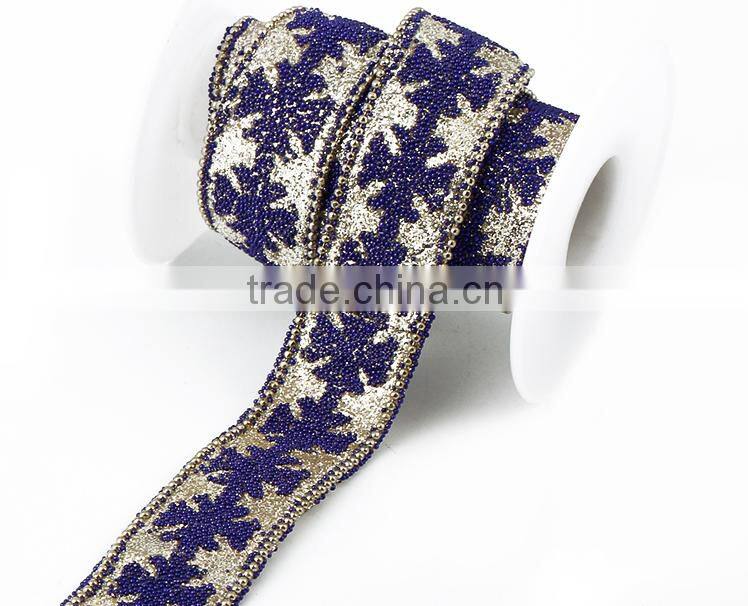 Beautiful design microbead and diamond appliques chain,Rhinestone iron-on chain