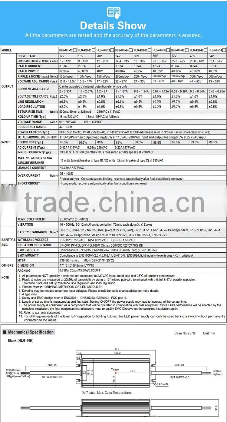 Mean Well 40W 42V LED driver Mean Well 40W LED driver 40W Dimmable LED driver