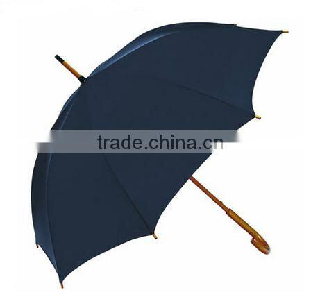 23 INCH 8 RIB manual promotion umbrella Quality Wooden blue color Umbrella with Wood Shaft Wood Handle