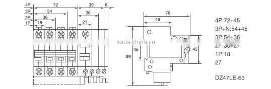 DZ47LE-63 residual current operated circuit breaker manufacturer 4P/50A/230VAC