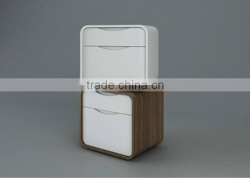 High Quality High Glossy White and Walnut Nightstand and Chest Bedroom Storage Sets