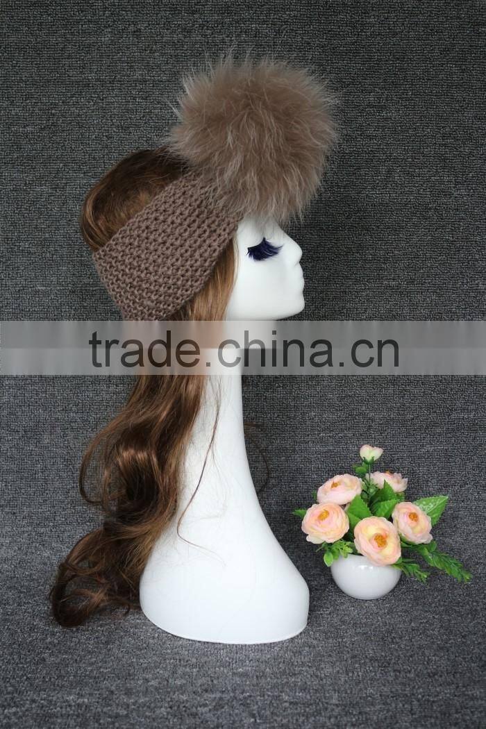 Colourful Genuine Big Raccoon Fur Pompom Women Makeup Headband