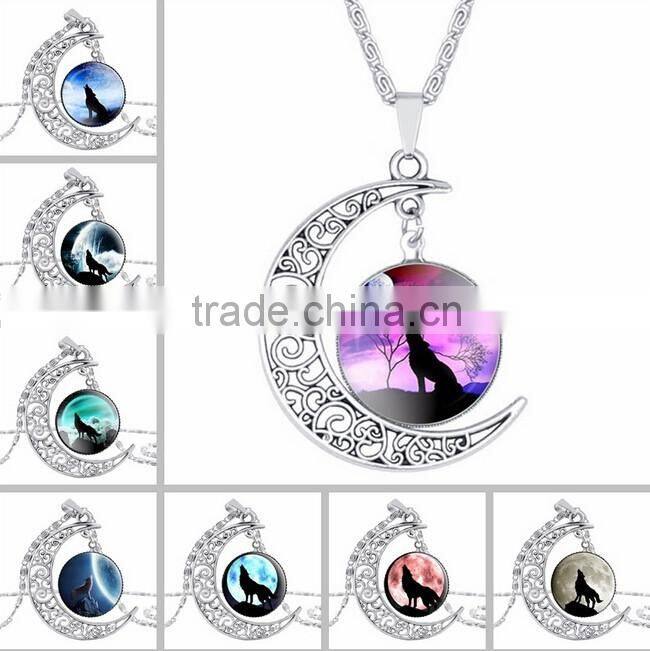 2016 Silver Plated Color Women Glass Cabochon Pendant Necklace Wholesale