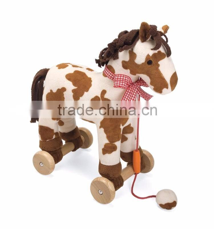 St moving horse wooden type plush toys horse hot amusement park for kids