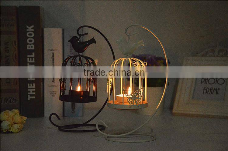 2015 new design retro European-style bird cage metal decorative candle holder with butterfly