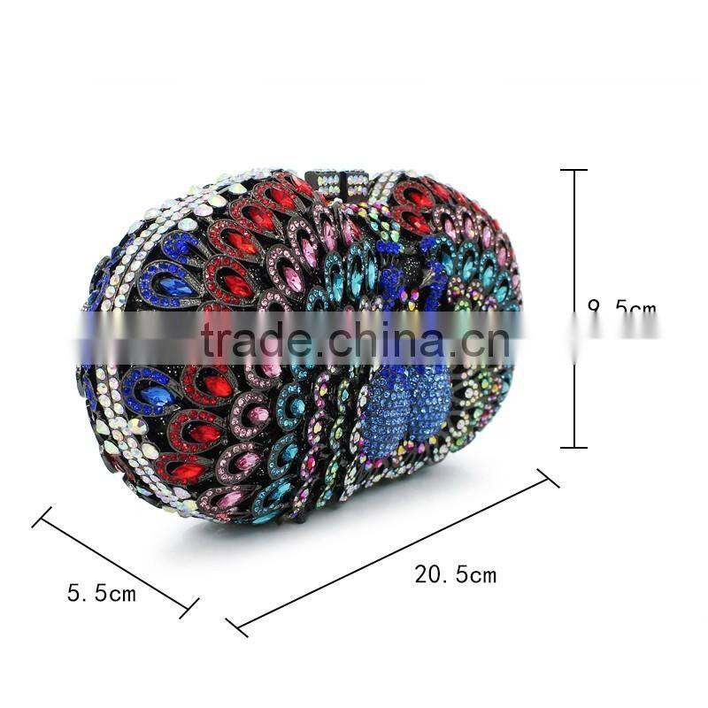 new peacock cluth bag animal lover double crystal party stone evening clutch (88167A-C)