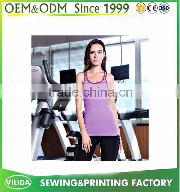 OEM dry fit sports wear plain gym yoga tank top/blue vest/singlet women by Guangzhou Garment