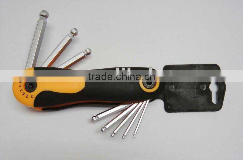 New style 8 pcs folding hex key set double colors plastic handle