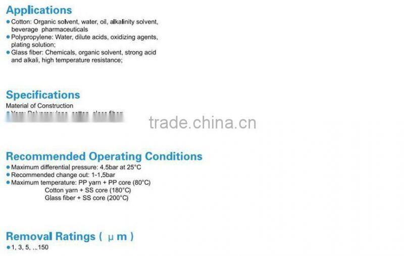 string wound filter cartridge/40 inch 5 micron PP yarn filter cartridge for sediment filter