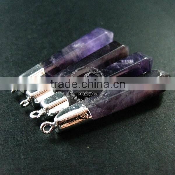 55x12mm faceted pillar amethyst stick stone pendant charm silver bail DIY jewelry findings supplies 1800136