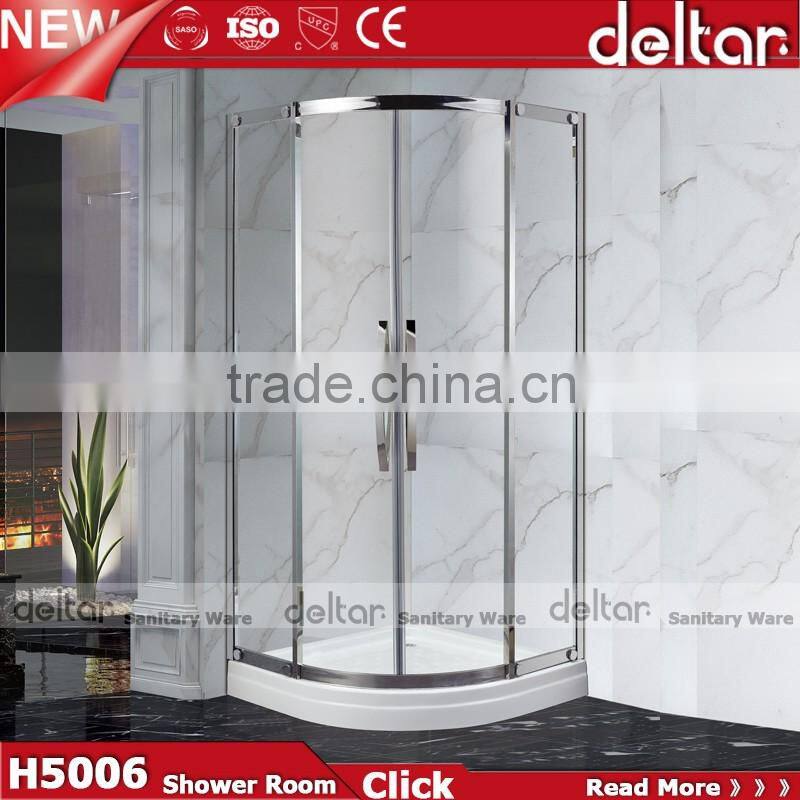 stainless steel roller CHEAP PRICE fan-shaped shower room with acrylic tray tempered glass shower enclosure