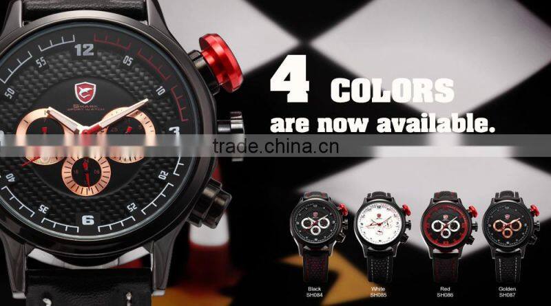 Shark 6 Hands Leather Band Steel Case Mens Quartz Army Luxury Analog Sport Wacth