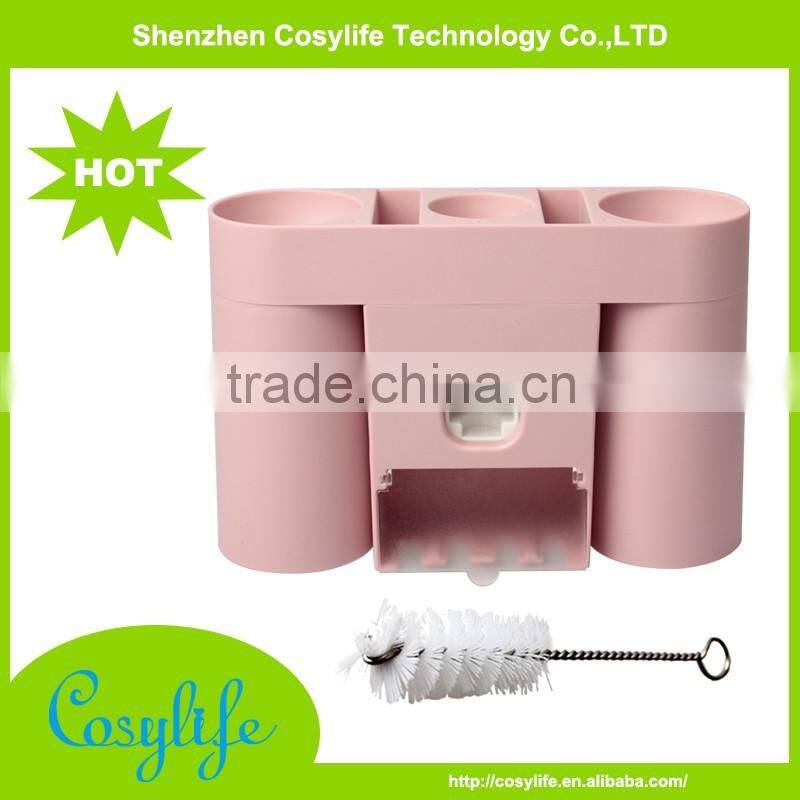 Dustproof Toothbrush Holder Hands Free Toothpaste Squeezer dispenser with 2 Ringing Mugs