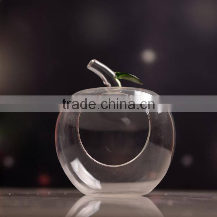 clear green leaf apple shape glass Vase micro glass Landscape bottle
