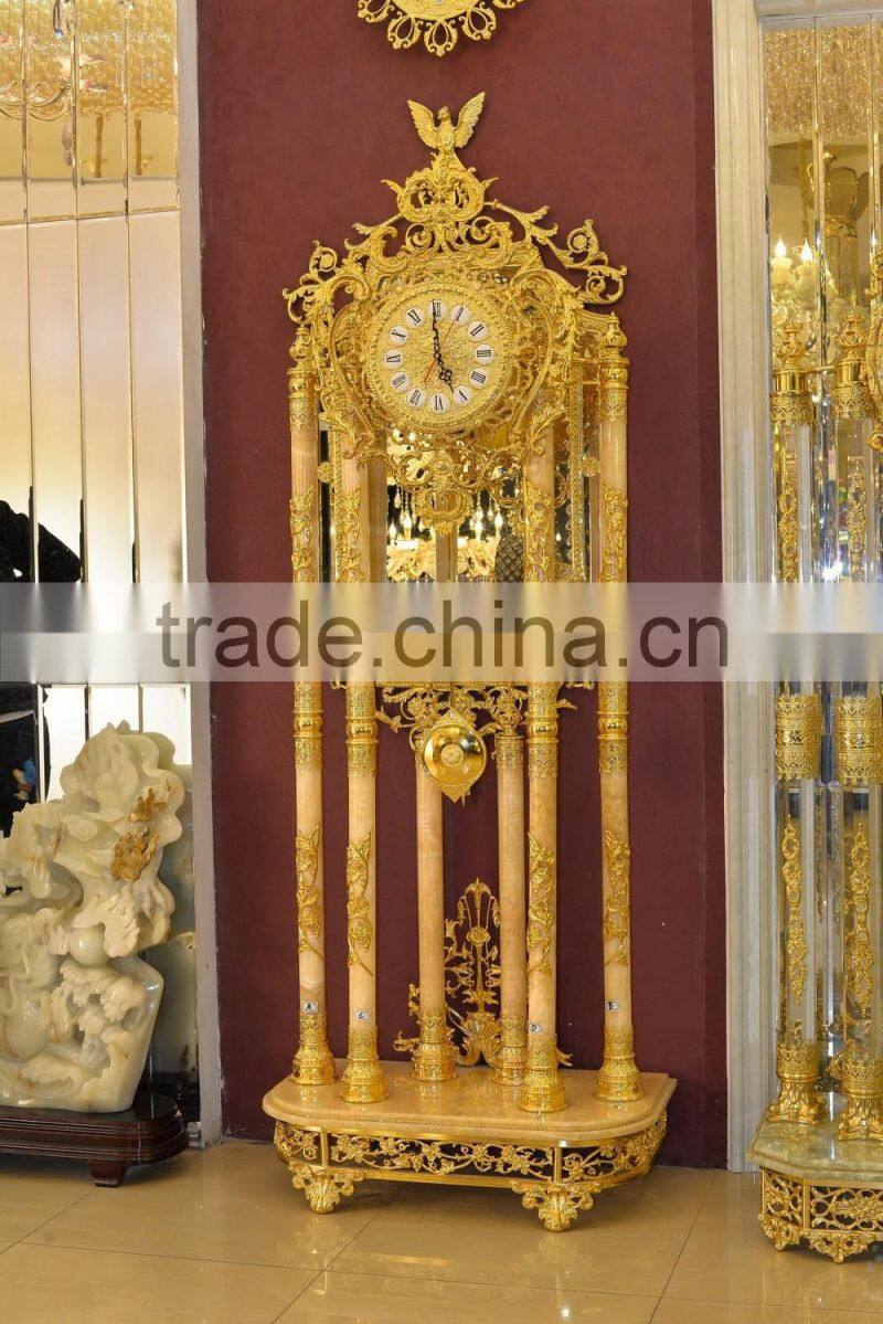Italian Design Antique Grandfather Clock, Pendulum Marble Clock, 24K Gold Royal Chiming Clock