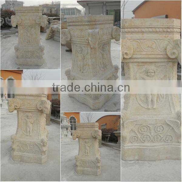 Yellow Marble Pedestal with Carving