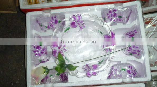 High quality glass 7pcs bowl set,glass punch bowl, colored glass dinnerware set